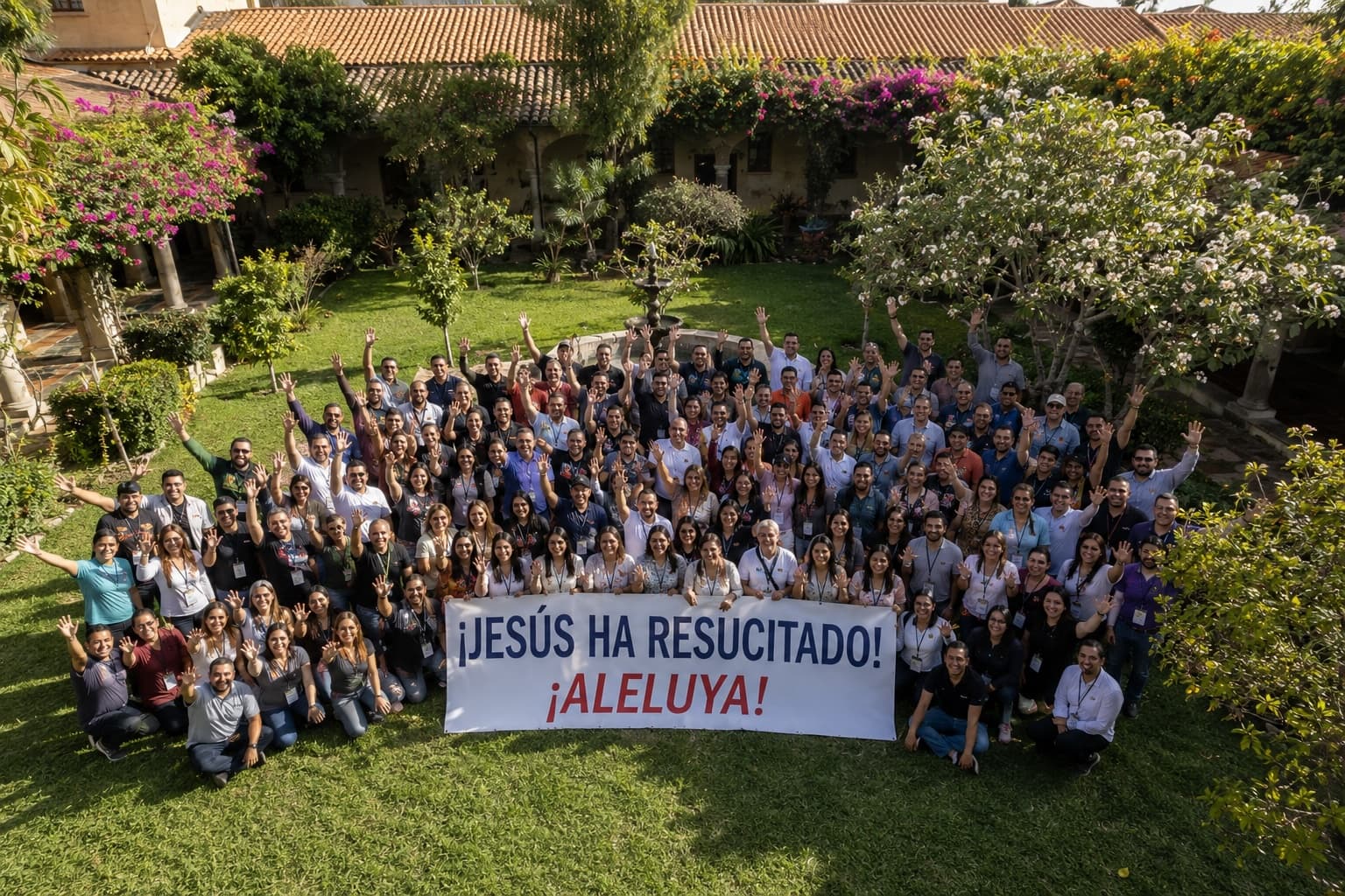 Emmaus retreat community group celebrating — ¡Jesús ha resucitado! ¡Aleluya!